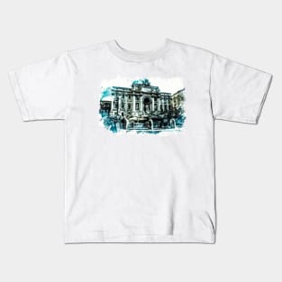 ROME Italy Beautiful Trevi Fountain Watercolor Painting Travel Art Kids T-Shirt